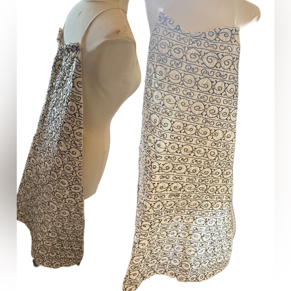 Quilted Vintage Fabric Cape Apron Shape Beaded White